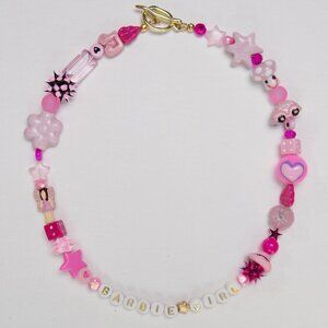 new! handmade pearl beaded choker chunky choker with charms barbiecore barbie